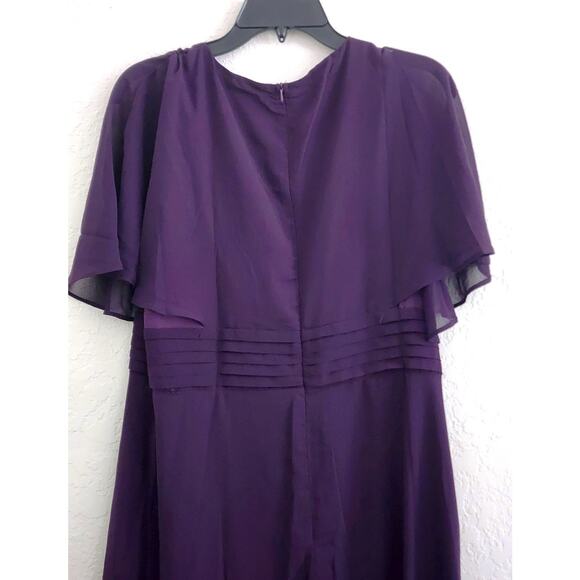 DRESS-Plum Purple-Lined-Flared Sleeves-V-Neck-Midi Length-Size XXL - Picture 5 of 8